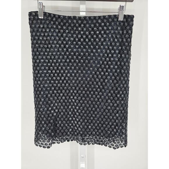 Elie Tahari Womens Sz 4 Knee Length Formal Skirt Blue Black Textured Overlay - Picture 1 of 5